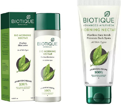 

BIOTIQUE BIO Bio Morning Nectar Flawless Skin Lotion For All Skin Types, Bio Morning Nectar Face Scrub(Set of 2)