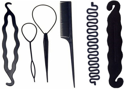 

JAMPAK combo set of 6 pcs, 4 pcs Hair Styling DIY Kit and 1 pcs Snake Type Hair Styling Braid Tool And 1 pcs juda bun maker(Set of 6)