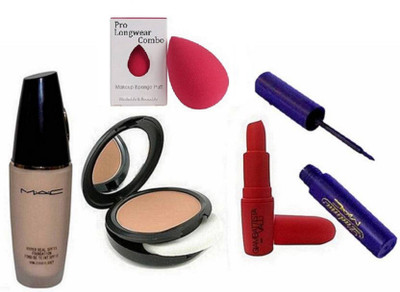 

Pro longwear combo Sponge Puff& SPF 15 Foundation, Fix Compact, Red Lipstick, Eyeliner Of Mac(Set of 5)