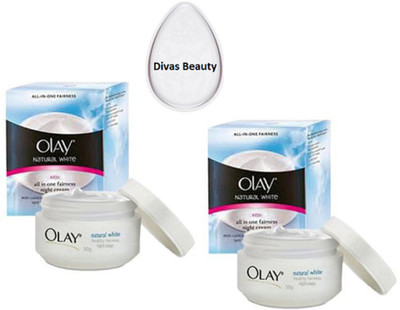 

divas beauty Silicon Puff&Olay Natural White ALL IN ONE Fairness Day Cream Pack of 2(Set of 3)