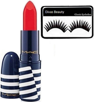 

divas beauty Eyelashes And Mac Matte Finish Lipstick Red(Set of 2)