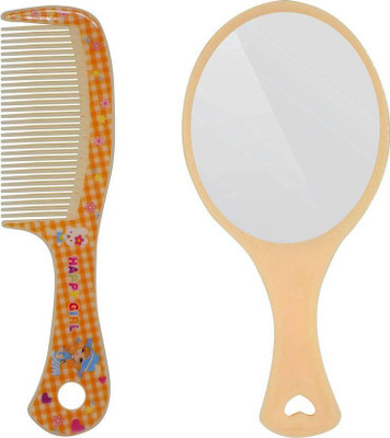 

AASA Hair Comb With Handheld Oval Shaped Makeup Mirror for Men And Women(Set of 2)