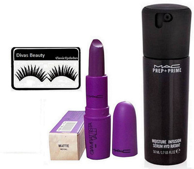 

divas beauty Eyelashes And MAC Prep + Prime Moisture Infusion Serum Hydratant 50ml &Giambattista Royal Lipstick(Set of 3)