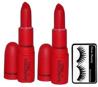

divas beauty Eylashes&Mac Giambattista Red lipstick Lipstick Pack of 2(Set of 3)