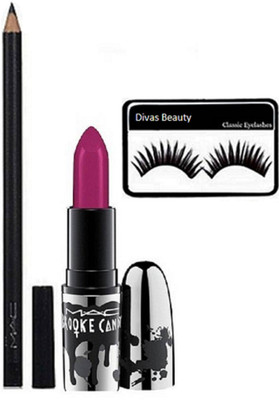 divas beauty Eyelashes & mac Kajal pencil & mac Brooke Candy Lipstick(Set of 3)