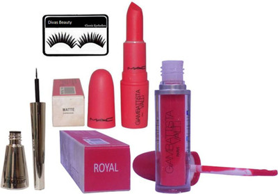 

divas beauty Eyelashes And Mac Giambattista Valli Capricious Matte Finish Lipstick With Liquid Royal Lip Gloss & Mac Brooke Candy Liquid Last Black Eyeliner(Set of 4)