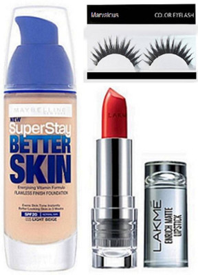 

Marvalous Eyelashes, Maybelline Super Stay Better Skin Foundation, Lakme Enrich Matte Lipstick(Set of 3)
