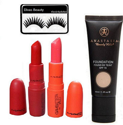 

divas beauty Eyelashes, Beverly Vills Fond De Teint SPF 15 Foundation & Giambattista Valli Matte Finish lipstick pack of 2(Set of 2)