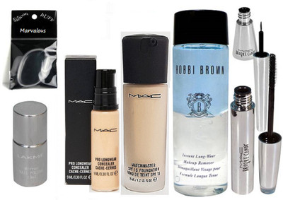 

Marvalous Silicon Puff&Brooke Candy Eyeliner&Mascara&Lakme Nail Colour&Pro Longwear Concealer&Bobbi Brown Makeup Remover&Mac match master Foundation(Set of 7)