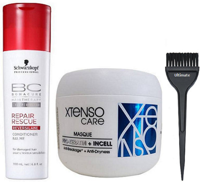 

Ultimate Hair Brush & L’Oreal X-Tenso Caree PRO-KERATIN + INCELL (Starightened Hair) Masque, Schwarzkopf Professional BC Repair Rescue Conditioner(Set of 3)