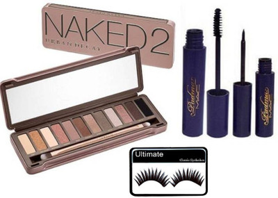 

Ultimate Eyelashes & Naked2 12 Shades Eyeshadow Pallete & Padma Eyeliner & mascara(Set of 4)