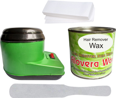 

Hilex GOOD QUALITY HAIR REMOVAL SKIN TOUCH WAXING KIT COMBO OF GREEN WAX HEATER + 550G HERBAL ALOVERA WAX CREAM + 50 WAX STRIPS(Set of 4)