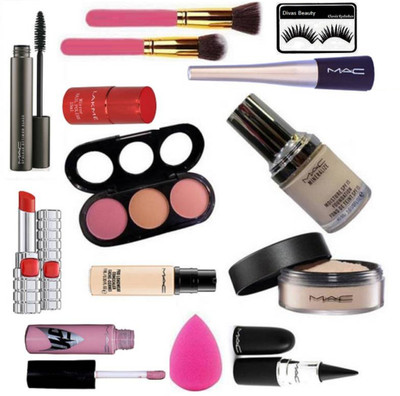 

divas beauty Makeup Brush With Liquid Eyeliner &mascara And 3 shades Blusher & Pro long wear Concealer,Star lip Gloss & Mineraliz foundation,Face Loose powder & Stick kajal,Eyelashes &Sponge Puff &Matte Finish Lipstick Mirror & Nail polish(Set of 14)