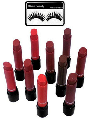 

divas beauty Eyelashes With Mac Liptensty Lipstick Set Of 10(Set of 11)