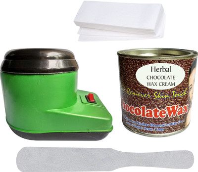 

Hilex GOOD QUALITY HAIR REMOVAL SKIN TOUCH WAXING KIT COMBO OF GREEN WAX HEATER + 550G HERBAL HOT CHOCOLATE WAX CREAM + 50 WAX STRIPS(Set of 4)