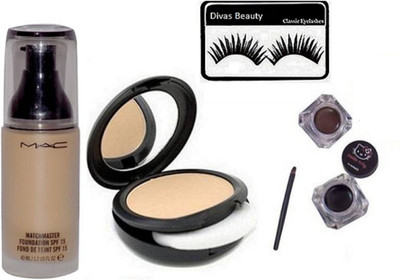 

divas beauty eyelashes MatchMaster Foundation & hello kItty Gel Eyeliner & Studio Fix Compact(Set of 5)