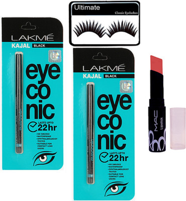 

Pro longwear combo Of Eyelashes, Eyeconic Deep Black Kajal Set Of 2 With Long Lasting Matte Finish Lipstick(Set of 4)