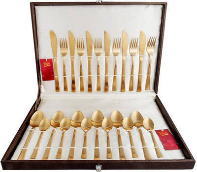 

Shapes Gracia Titanium Coated Gold With Box (BS) Gold Plated Cutlery Set(Pack of 24)