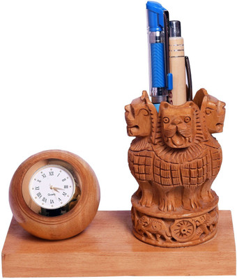 

Sunvi 1 Compartments Wooden Wooden Base 2 Pen Holder + Pin Box + Clock(Brown)
