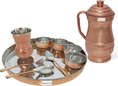 Prisha India Craft Copper Indian Traditional Dinnerware Stainless Steel Copperware Thali Set - Diameter 13 Inch Dinner Set