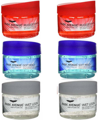 Park Avenue Rugged Hold, Soft Hold, Wet Look Hair Styling GEL 100 Gm × 6 Pack Of Six Gel(600 g)