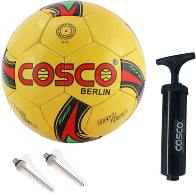 

Cosco Combo of 2, 1 Berlin Football ( Color on Availability) With Football Pump Football Kit