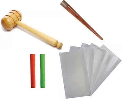 

Monika Sports cricket bat care kit wooden mallet + bat cone + 2 bat grip+ 5pc Bat face protection tape Cricket Kit