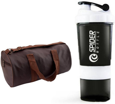 

Snipper Combo Of Leatherite Brown Gym Bag with Side Pocket And Spider Shaker White Gym & Fitness Kit