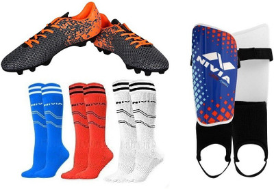 

Nivia Combo of Five - one Pair of 'Premier Carbonite' Football Shoes (Size-8) +Three Pair of Football Stockings and One Pair of 'Speedy' Football Shin guard (Size-Large) (Color on availability)- Football Kit