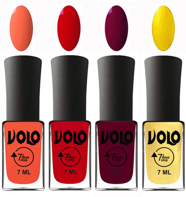 

Volo Ultra Lasting HD Shine Awesome Nail Polish Combo Neon Orange, Blood Red, Wine Maroon, Metallic Light Golden(Pack of 4)