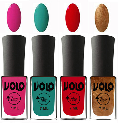 

Volo Ultra Lasting HD Shine Awesome Nail Polish Combo Magnta, Radium Green, Blood Red, Metallic Dark Golden(Pack of 4)