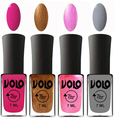 

Volo Ultra Lasting HD Shine Awesome Nail Paint Combo Magnta, Metallic Dark Golden, Metallic Pink, Light Grey(Pack of 4)