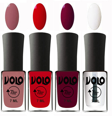 

Volo Ultra Lasting HD Shine Awesome Nail Polish Combo Chocolate Peach, Blood Red, Wine Maroon, Top Coat(Pack of 4)