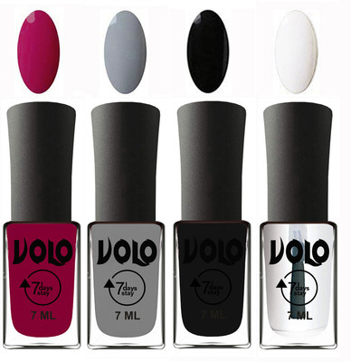 

Volo Ultra Lasting HD Shine Awesome Nail Polish Combo Magnta, Light Grey, Black, Top Coat(Pack of 4)