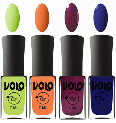 

Volo Ultra Lasting HD Shine Awesome Nail Polish Combo Parrot Green, Peach, Wine, Navy Blue(Pack of 4)