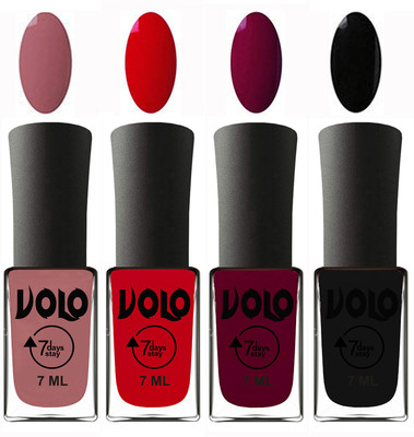 

Volo Ultra Lasting HD Shine Awesome Nail Polish Combo Chocolate Peach, Blood Red, Wine Maroon, Black(Pack of 4)
