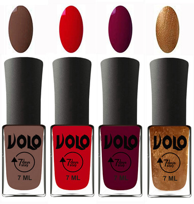 

Volo Ultra Lasting HD Shine Awesome Nail Polish Combo Brown, Blood Red, Wine Maroon, Metallic Dark Golden(Pack of 4)