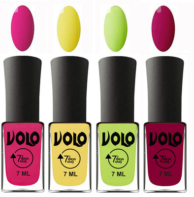 

Volo Ultra Lasting HD Shine Awesome Nail Paint Combo Light Pink, Yellow, Parrot Green, Magnta(Pack of 4)