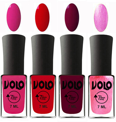 

Volo Ultra Lasting HD Shine Awesome Nail Polish Combo Magnta, Blood Red, Wine Maroon, Metallic Pink(Pack of 4)