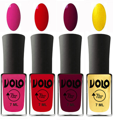 

Volo Ultra Lasting HD Shine Awesome Nail Polish Combo Magnta, Blood Red, Wine Maroon, Metallic Light Golden(Pack of 4)