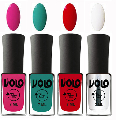 

Volo Ultra Lasting HD Shine Awesome Nail Polish Combo Magnta, Radium Green, Blood Red, Top Coat(Pack of 4)