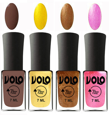 

Volo Ultra Lasting HD Shine Awesome Nail Polish Combo Brown, Metallic Light Golden, Metallic Dark Golden, Metallic Pink(Pack of 4)