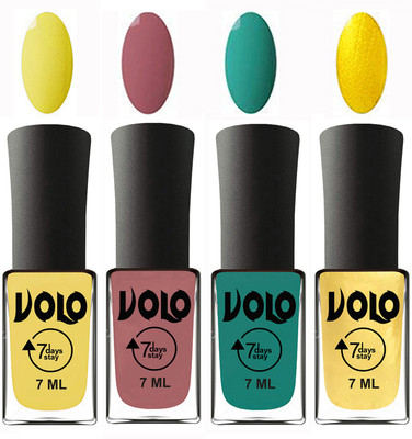 

Volo Ultra Lasting HD Shine Awesome Nail Polish Combo Yellow, Chocolate Peach, Radium Green, Metallic Light Golden(Pack of 4)