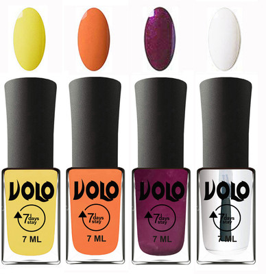 

Volo Ultra Lasting HD Shine Awesome Nail Polish Combo Yellow, Peach, Wine, Top Coat(Pack of 4)