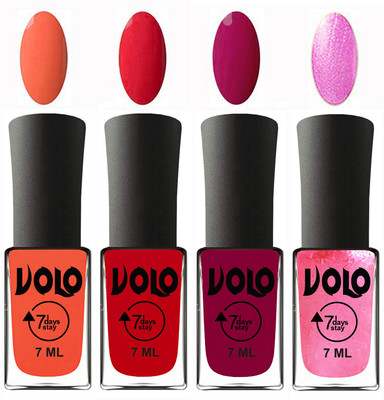 

Volo Ultra Lasting HD Shine Awesome Nail Polish Combo Neon Orange, Redish Orange, Magnta, Metallic Pink(Pack of 4)