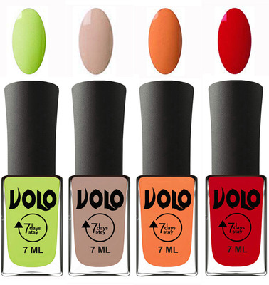 

Volo Ultra Lasting HD Shine Awesome Nail Polish Combo Parrot Green, Light Nude, Peach, Blood Red(Pack of 4)