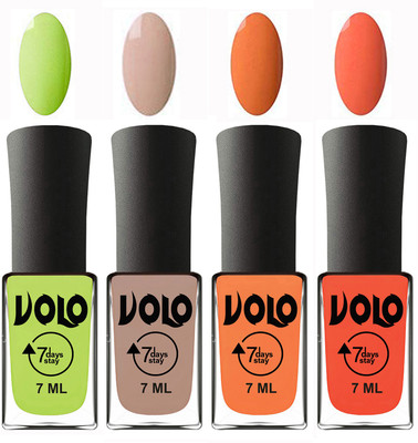 

Volo Ultra Lasting HD Shine Awesome Nail Polish Combo Parrot Green, Light Nude, Peach, Neon Orange(Pack of 4)
