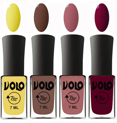 

Volo Ultra Lasting HD Shine Awesome Nail Polish Combo Yellow, Brown, Chocolate Peach, Wine Maroon(Pack of 4)