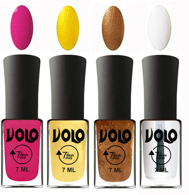 

Volo Ultra Lasting HD Shine Awesome Nail Paint Combo Magnta, Metallic Light Golden, Metallic Dark Golden, Top Coat(Pack of 4)