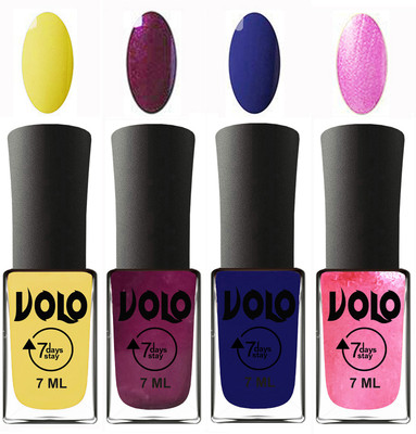 

Volo Ultra Lasting HD Shine Awesome Nail Polish Combo Yellow, Wine, Navy Blue, Metallic Pink(Pack of 4)